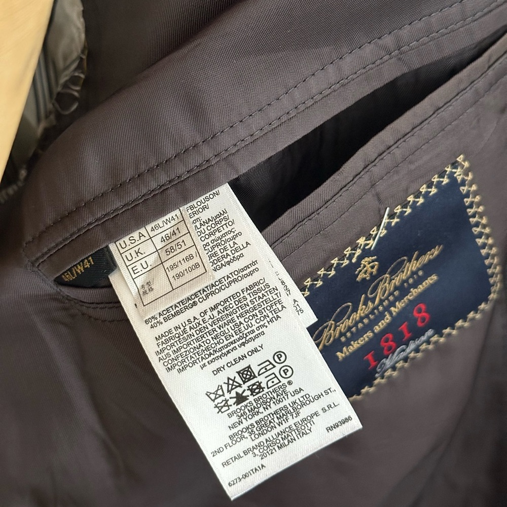 Brooks Brothers Charcoal Men's Blazer estrato Italy 1818 Madison 46L - Picture 6 of 6